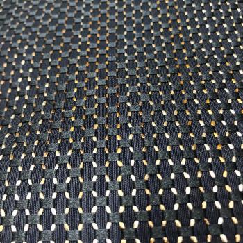 Italienischer Wollstoff blau schwarz gold Flechtstoff