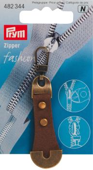 Prym Fashion-Zipper Leder braun/metall Veloursleder