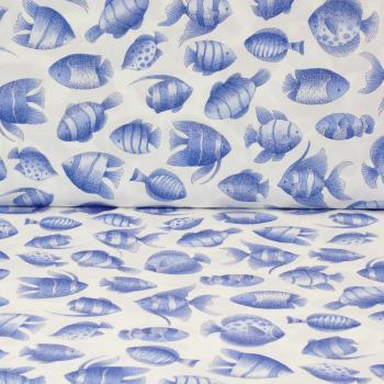Hilco Baumwollstoff Pesce Fische blau weiß