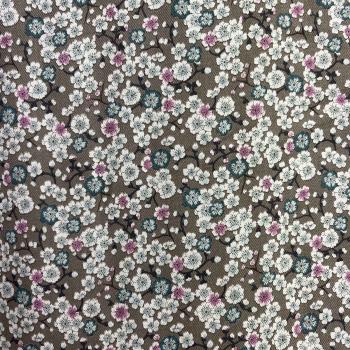Hilco Viskose Floret - Streublümchen kaffeebraun petrol pink weiß