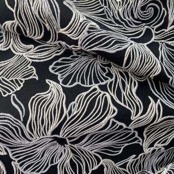 Italienischer Designerjacquard abstraktes Blütenmuster schwarz silbergrau