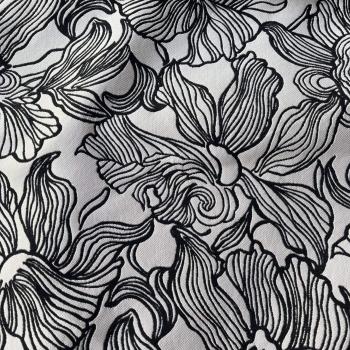 Italienischer Designerjacquard abstraktes Blütenmuster schwarz silbergrau