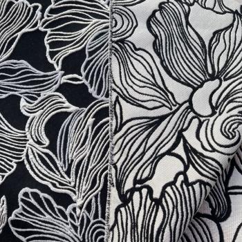 Italienischer Designerjacquard abstraktes Blütenmuster schwarz silbergrau