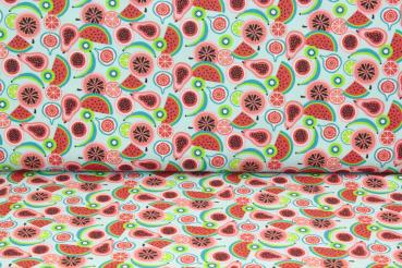 Hilco Jersey Hula Fruits Früchte hellblau