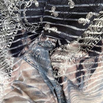 Preview: Hilco Viskosejersey Paisley Azul Ornamente Streifen
