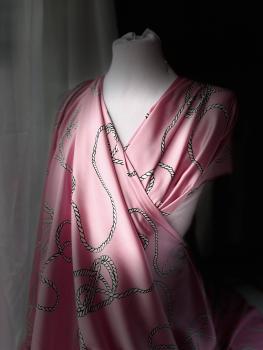 Polyestersatin Motiv Kordel rosa weiß schwarz