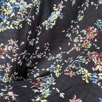 Baumwoll-Viskose-Mix Blumen schwarz bunt