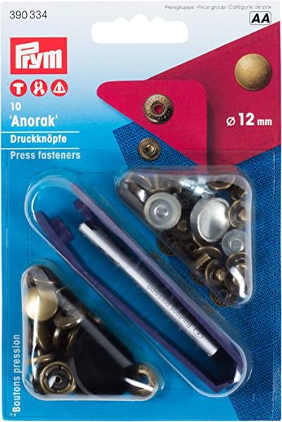 Prym Nähfrei-Druckknöpfe Anorak altmessing mit glatter Kappe 12 mm