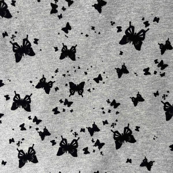 French Terry Schmetterlinge beflockt hellgrau meliert schwarz 3D Effekt