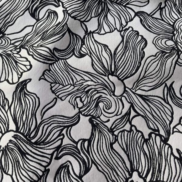 Italienischer Designerjacquard abstraktes Blütenmuster schwarz silbergrau