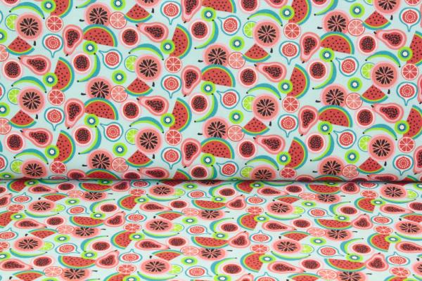 Hilco Jersey Hula Fruits Früchte hellblau