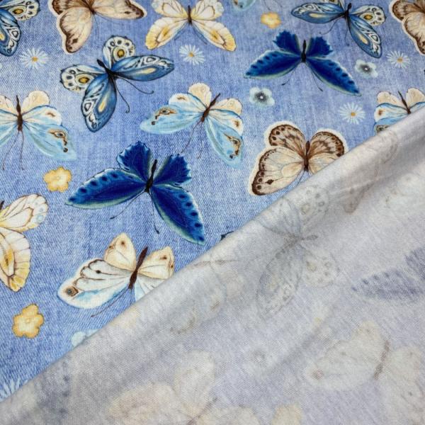 Jersey Butterfly Schmetterlinge hellblau Jeansoptik