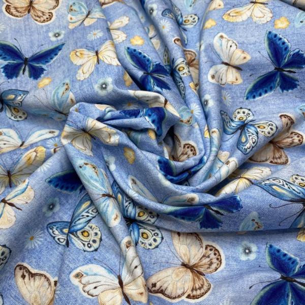 Jersey Butterfly Schmetterlinge hellblau Jeansoptik