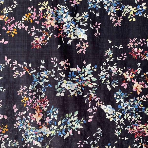 Baumwoll-Viskose-Mix Blumen schwarz bunt