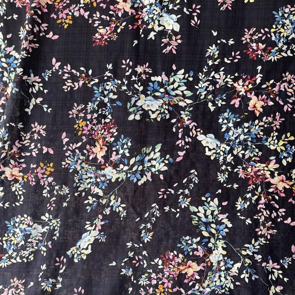 Baumwoll-Viskose-Mix Blumen schwarz bunt