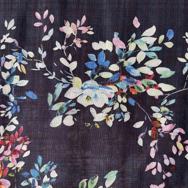 Baumwoll-Viskose-Mix Blumen schwarz bunt