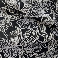 Italienischer Designerjacquard abstraktes Blütenmuster schwarz silbergrau